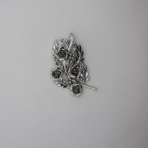 Silver Tone Rose Brooch Vintage